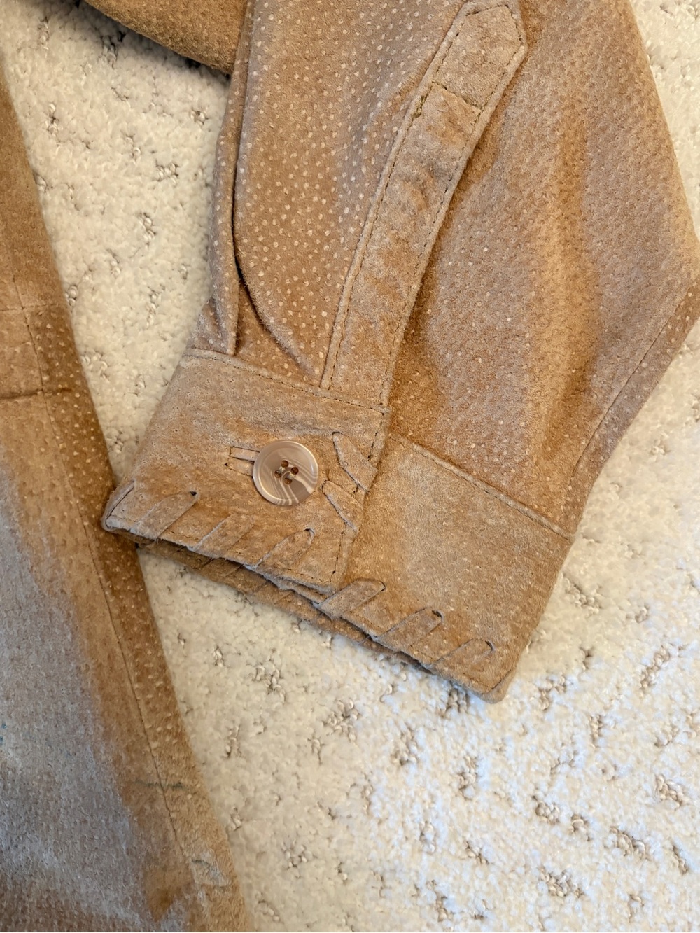 Genuine Leather Suede Shacket Jacket NEW With Flaw Size L Tan Washable - Picture 12 of 13